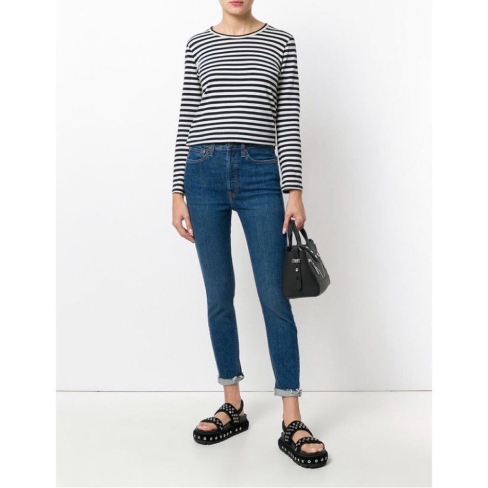 REDONE Womens Jeans High Rise Ankle Crop Denim Button Fly Skinny Size 24
